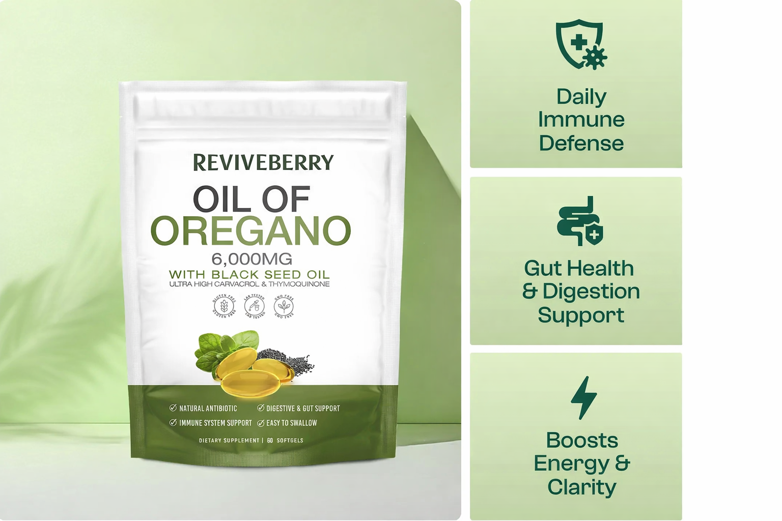 ReviveBerry Oil of Oregano Softgels – Naturally Strengthens Immunity and Gut Health from Within